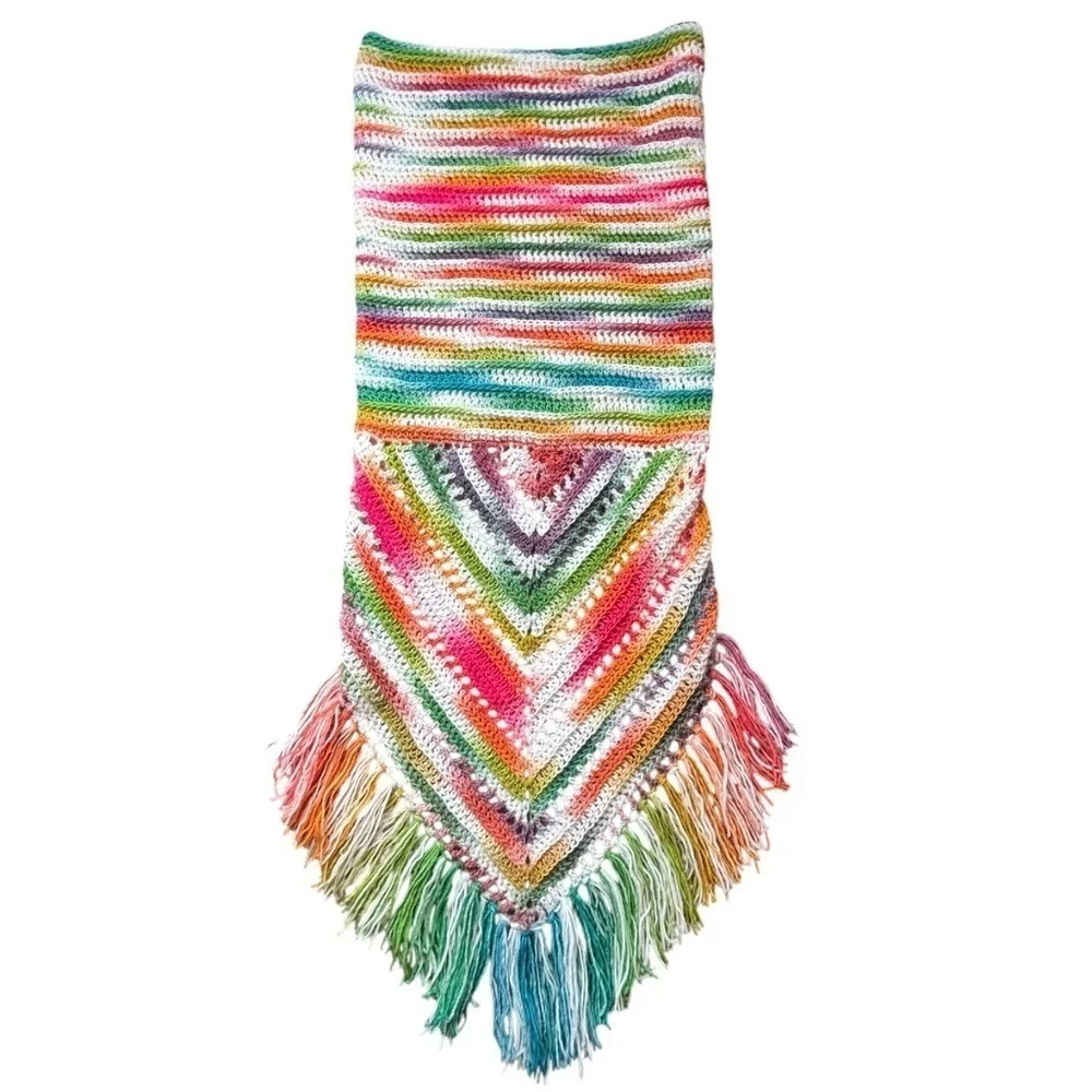 Handcrafted Crochet Hooded Cowl Scarf With Fringe New Handmade by Seller Knit